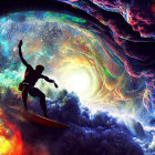 Cosmic wave surfing in vibrant galaxy scenery