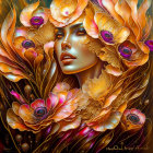 Colorful digital artwork featuring woman with floral elements in warm autumn hues