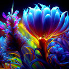 Neon flowers digital artwork with vibrant colors