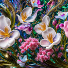 Enchanted Garden Digital Art with White and Pink Flowers