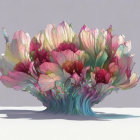 Surreal bouquet of flowers on white background