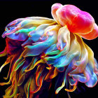 Colorful Jellyfish with Translucent Tentacles on Dark Background