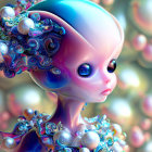 Colorful surrealist artwork: anthropomorphic character with intricate, fractal details