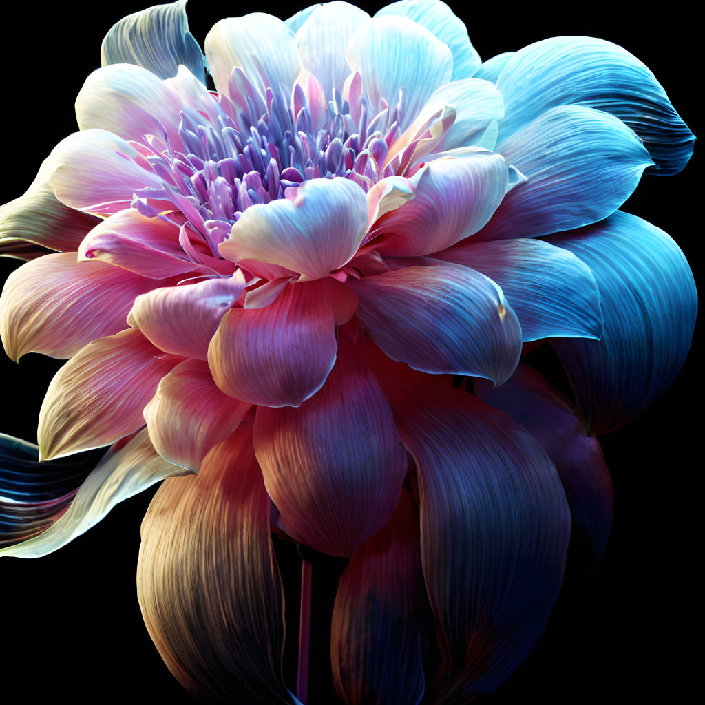 Digital Art: Lush Flower with White to Pink Gradient Petals