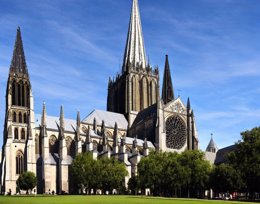 Gothic Cathedral with Tall Spires and Stained Glass Windows