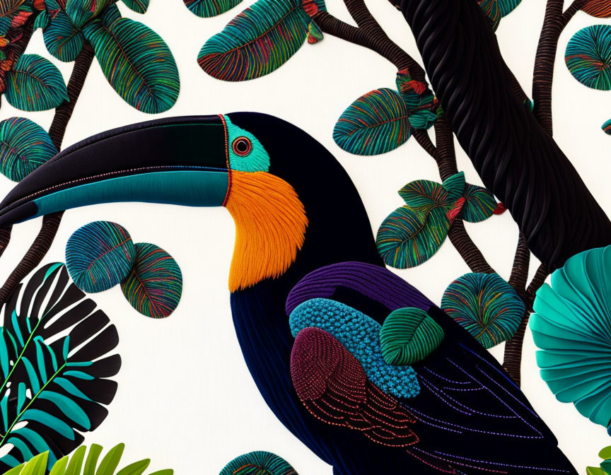 Colorful Toucan Illustration Among Green Foliage