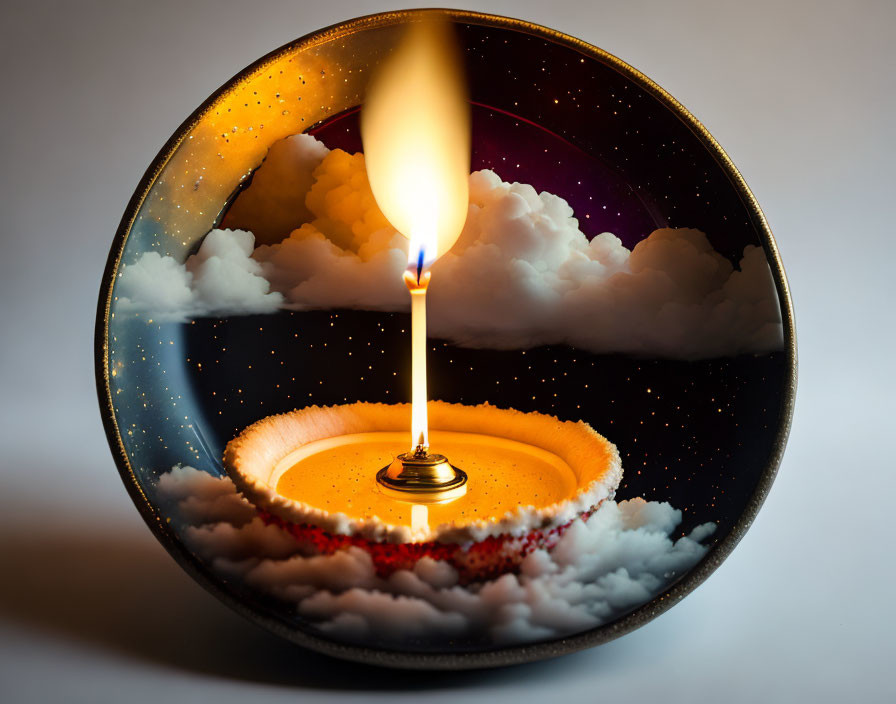 Candle flame creates space scene illusion