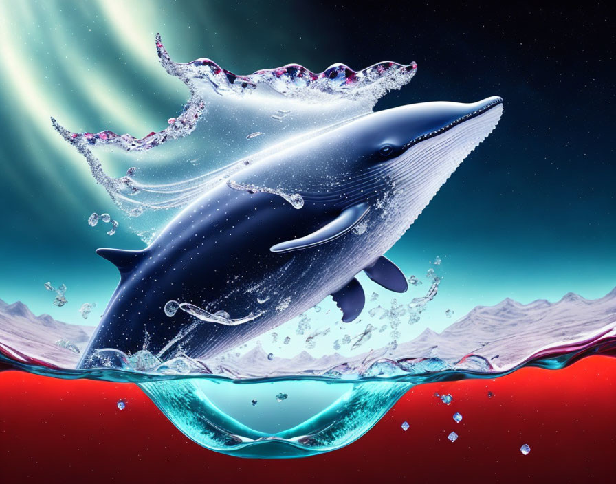 Digital Artwork: Dolphin Leaping with Aurora Borealis