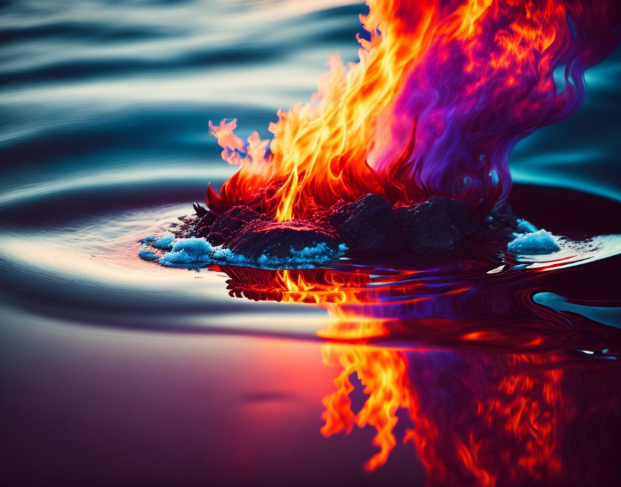 Surreal fusion of fire and liquid under twilight hue