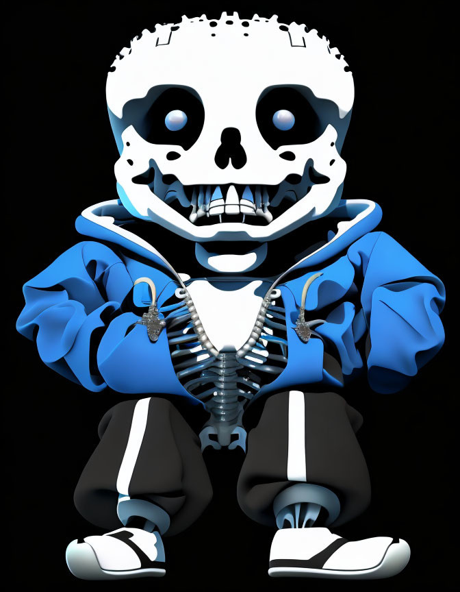 Skeleton character in blue hoodie and star pendant illustration