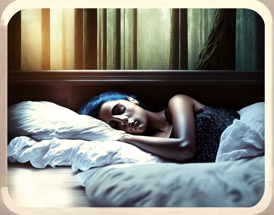 Serene woman sleeping beside sunlit window