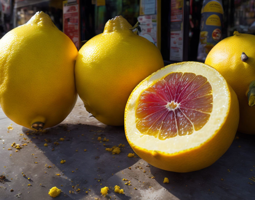 Fresh Yellow Lemons on Sunlit Market Counter