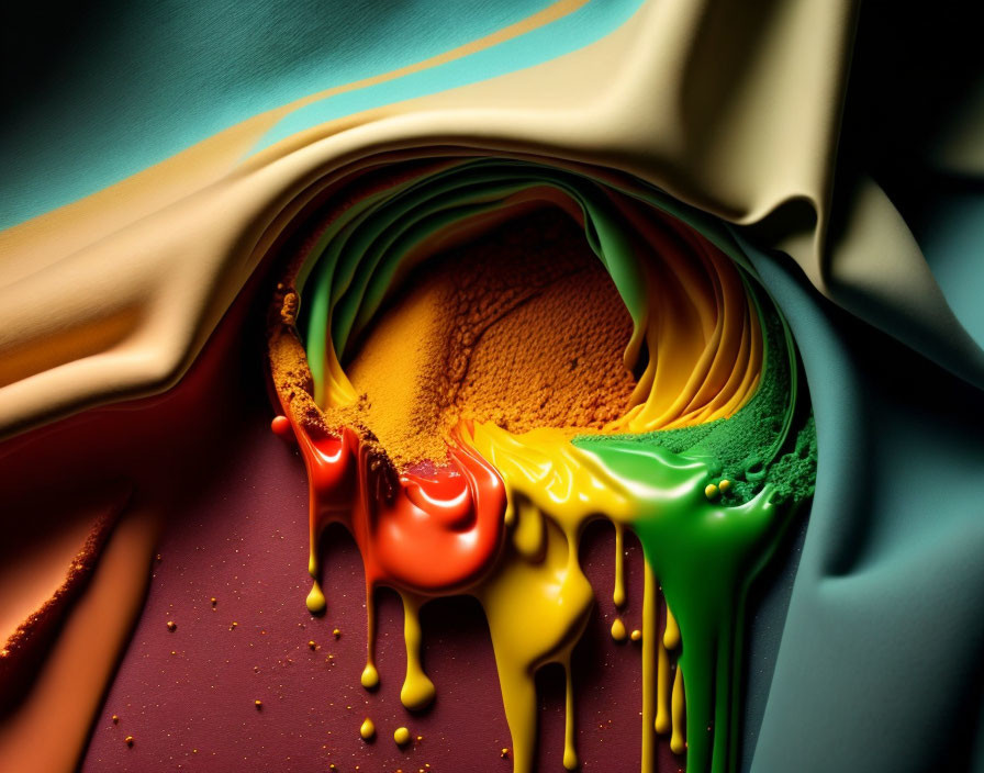 Colorful Paint Flowing and Dripping in Abstract Swirl Pattern