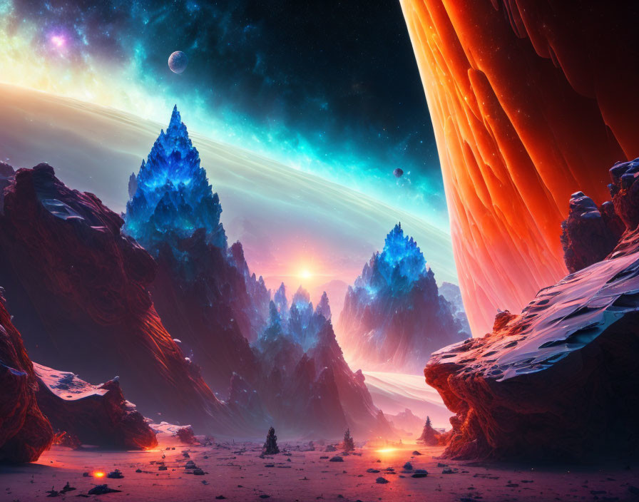 Vivid Sci-Fi Landscape with Towering Crystal Formations