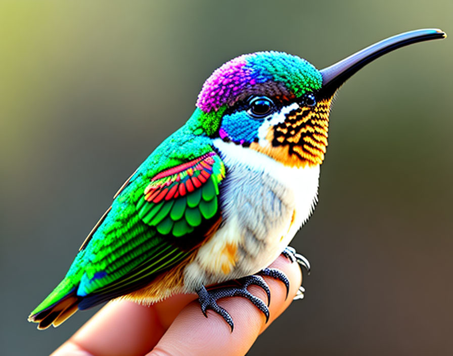 Colorful Hummingbird Perched on Human Finger