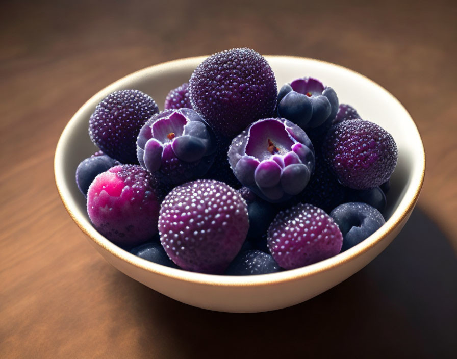 Vibrant Purple Berries on Wooden Table with Textured Surface