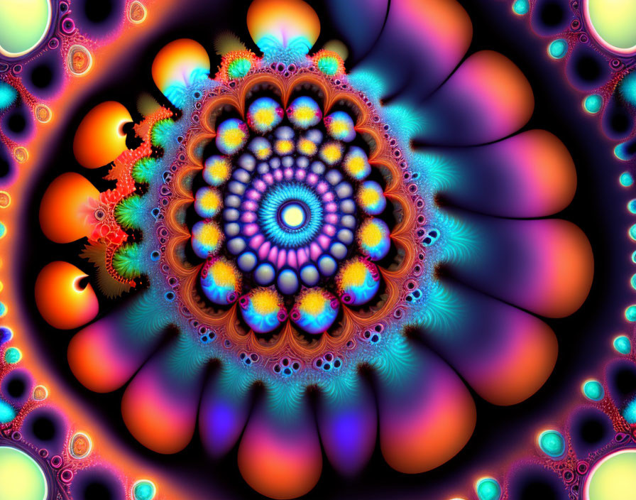 Colorful Fractal Art: Psychedelic Flower Pattern in Circular Symmetry