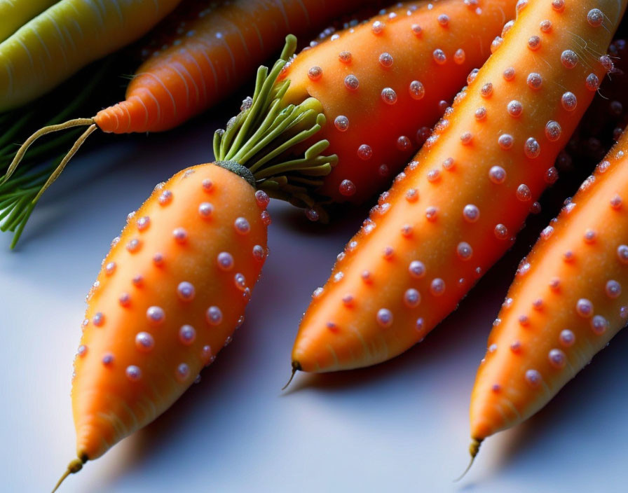 Detailed Image: Vibrant Orange Carrots with Root Hairs and Green Tops