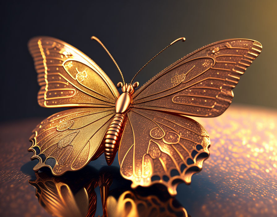 Detailed Golden Butterfly on Dark Moody Background