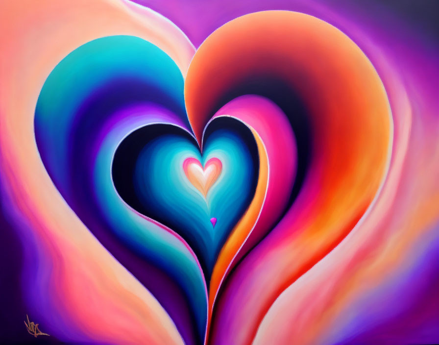 Colorful Heart Tunnel Painting in Purple, Blue, and Pink Gradient