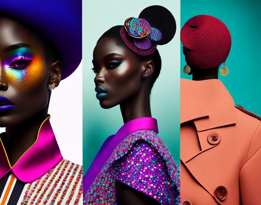 Vibrant makeup and elaborate hats in bold colors