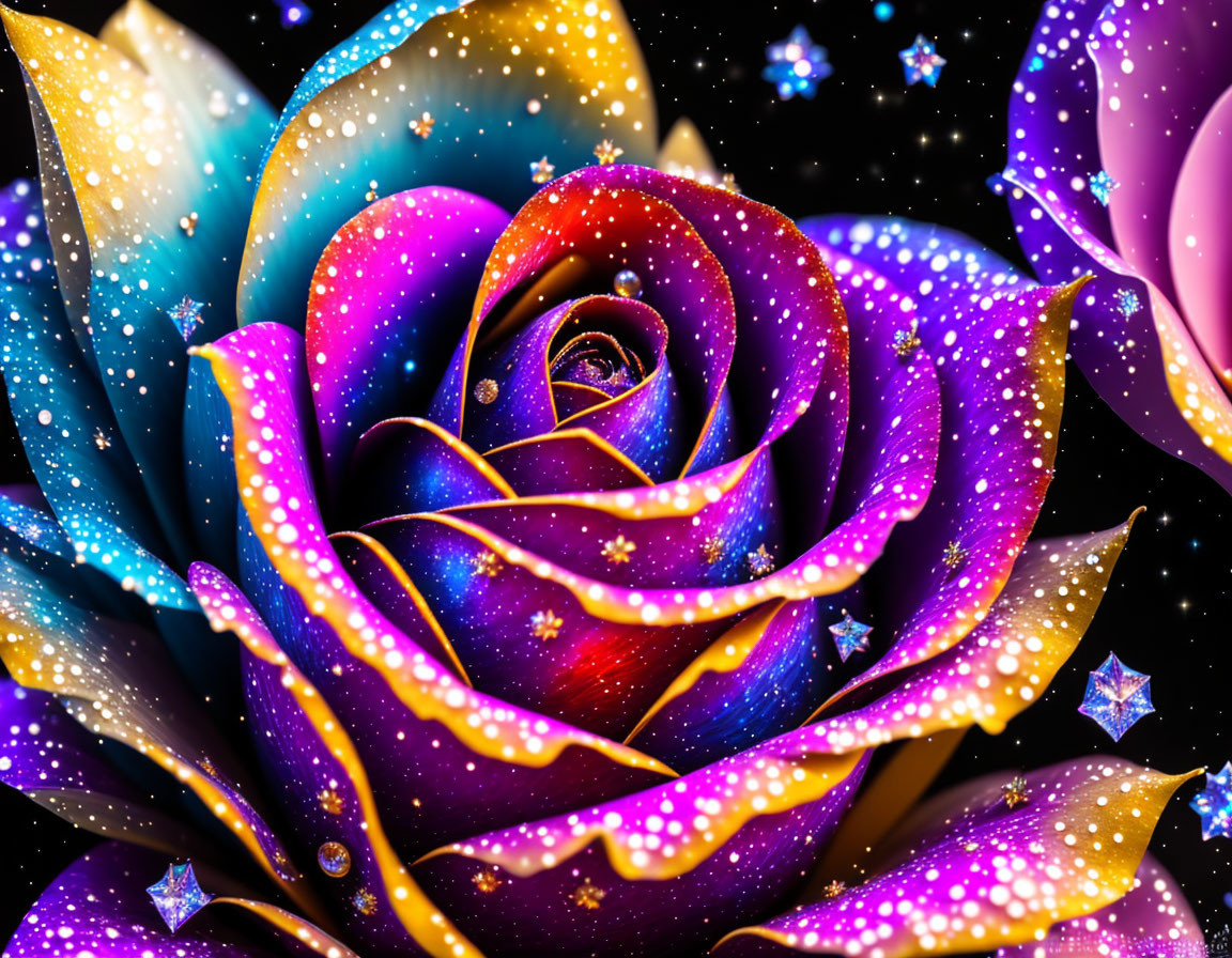 Colorful Cosmic Rose Against Starry Space Background