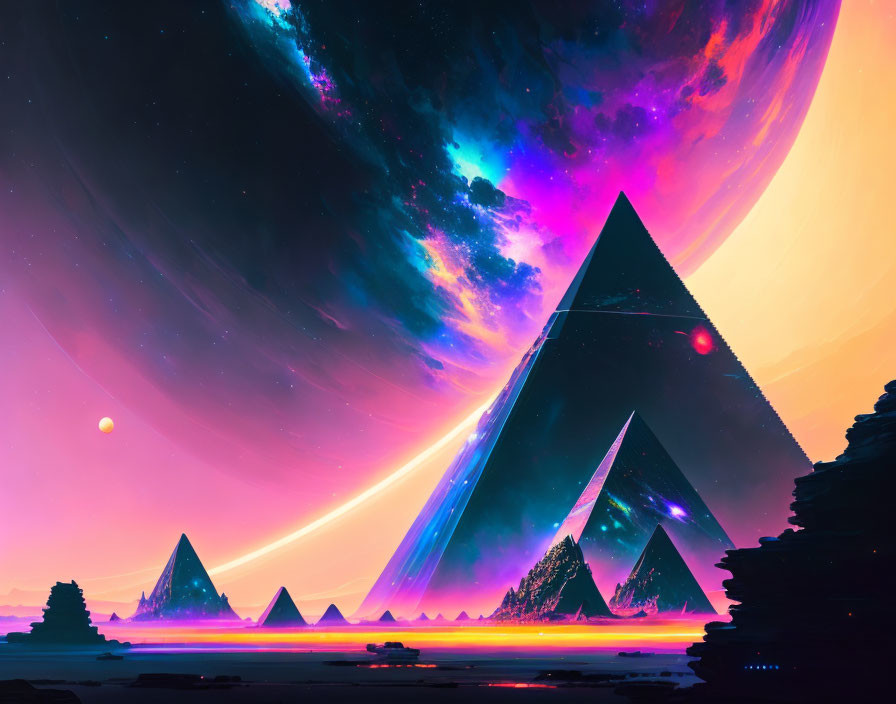 Luminescent Pyramids in Swirling Galaxy Sky