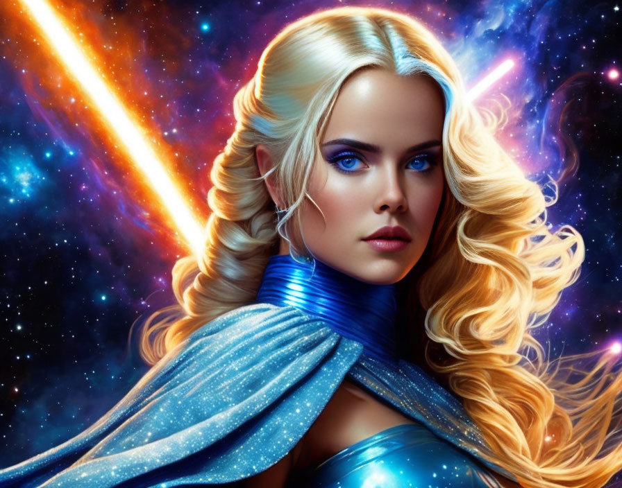 Blonde woman illustration in cosmic setting