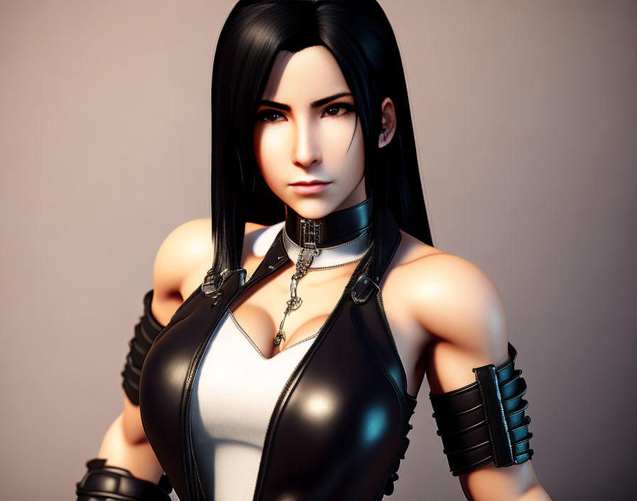 3D Rendered Female Character in Black and White Outfit