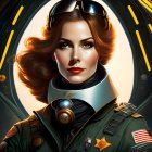 Stylized portrait of woman in aviator sunglasses and astronaut suit against space backdrop