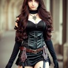 Elaborate Gothic-inspired costume with corset and lace details