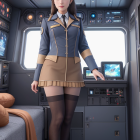 Digital artwork of woman in sci-fi uniform in futuristic spacecraft cockpit