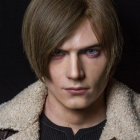 Portrait of a person with short brown hair, fair skin, and intense blue eyes in a warm jacket