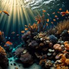 Colorful Underwater Coral Reef with Tropical Fish and Sunlight