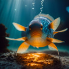 Colorful Orange Fish with Blue Spots Swimming Near Seabed