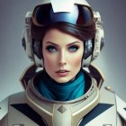 Futuristic astronaut woman in classic hairstyle and goggles