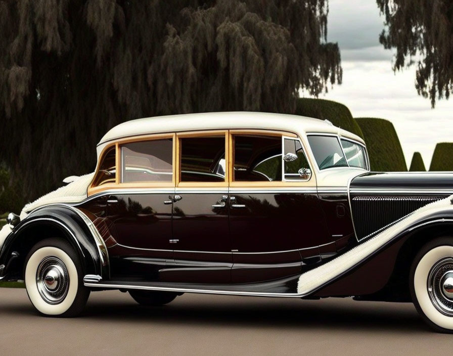 Classic Luxury Car with Two-Tone Paint Job and White Sidewall Tires