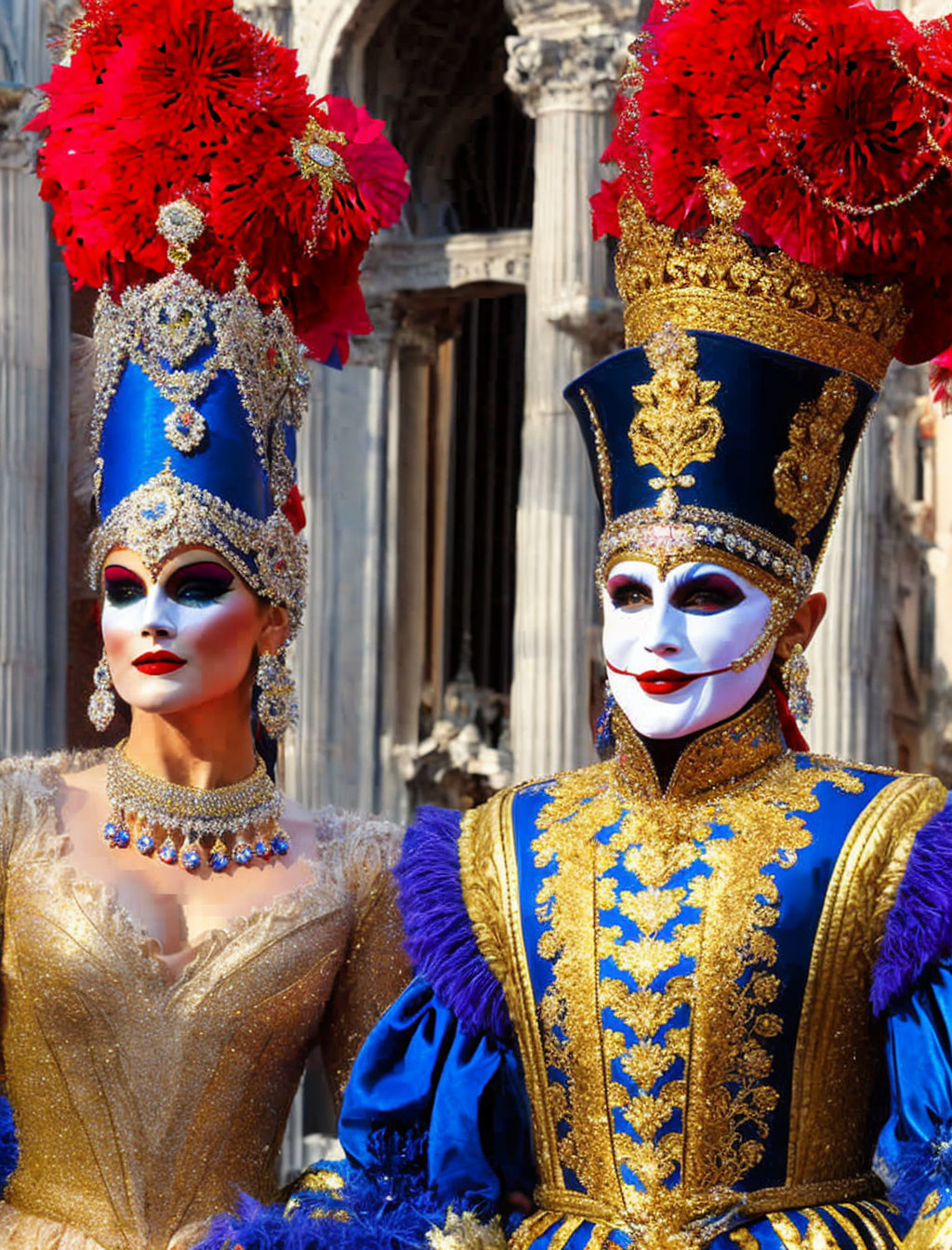 Elaborate Blue and Gold Venetian Carnival Costumes