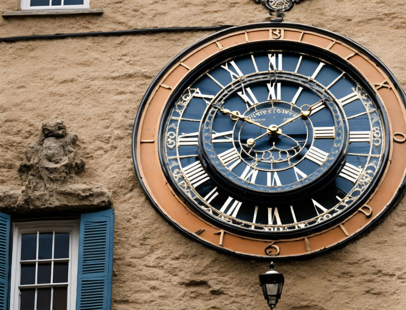 Historic building facade with ornate astronomical clock.