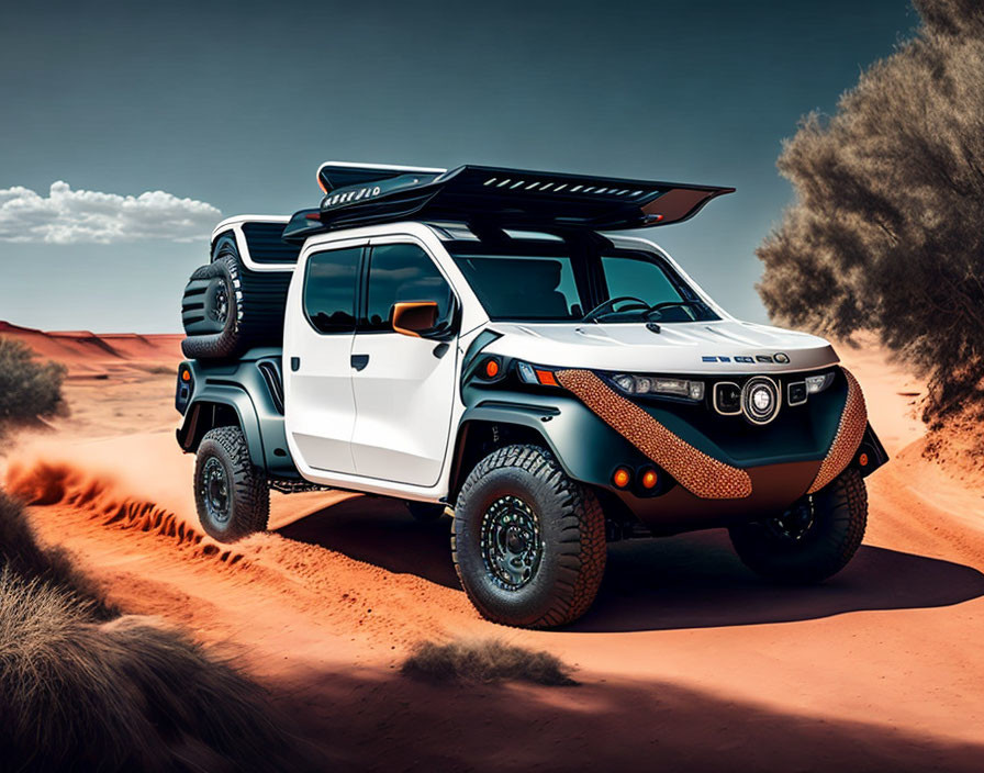 White Off-Road Vehicle on Sandy Desert Trail