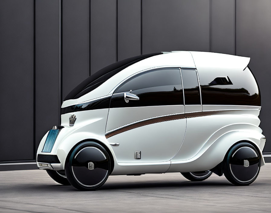 Sleek white concept vehicle with curved design and large windows