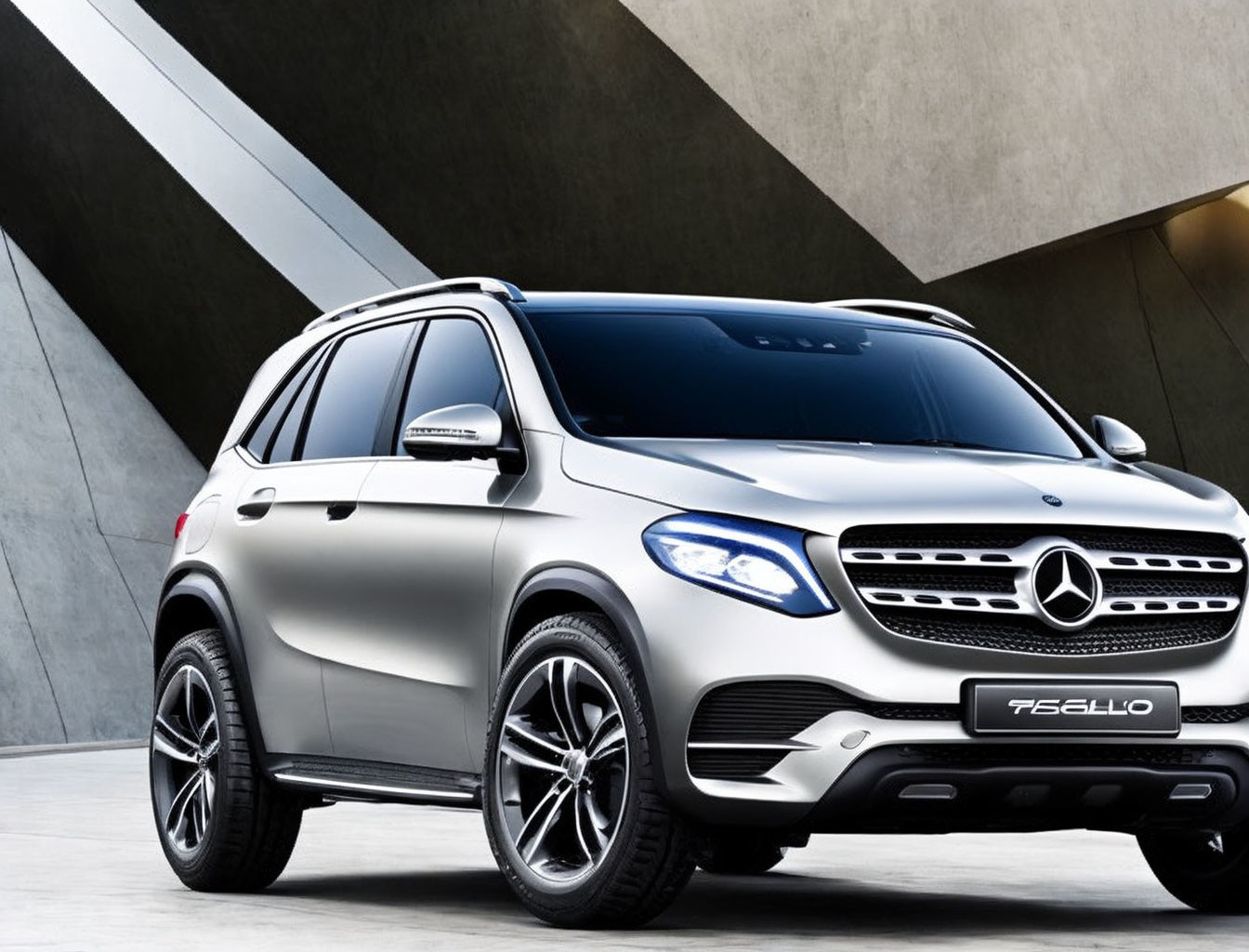 Silver Mercedes-Benz SUV in Modern Driveway with Geometric Architecture