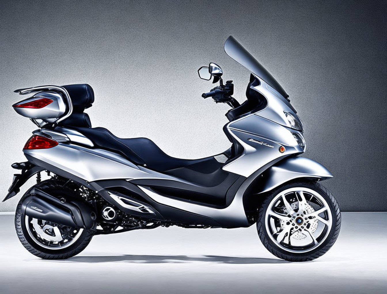 Modern Metallic Black Scooter with Aerodynamic Design and Dual Headlights