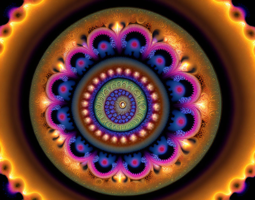 Intricate Blue, Purple, and Gold Mandala Fractal Art