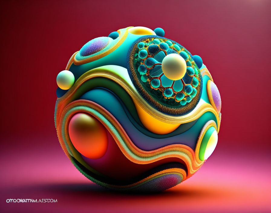 Colorful 3D Sphere Artwork with Intricate Patterns