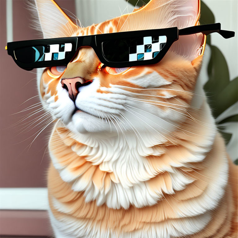 Orange Tabby Cat in Stylish Black Sunglasses with Digital Reflection