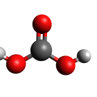 3D model of molecule with black, red, and white spheres on black background