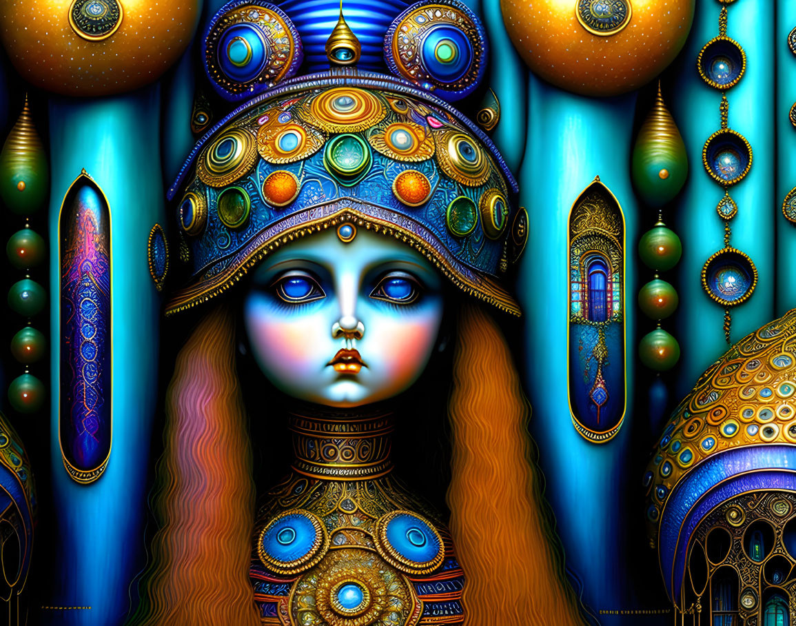 Ornate surreal portrait with figure in elaborate attire