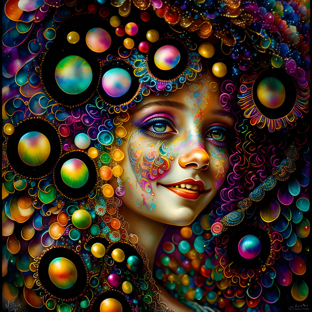 Colorful Psychedelic Patterns Adorn Woman's Face