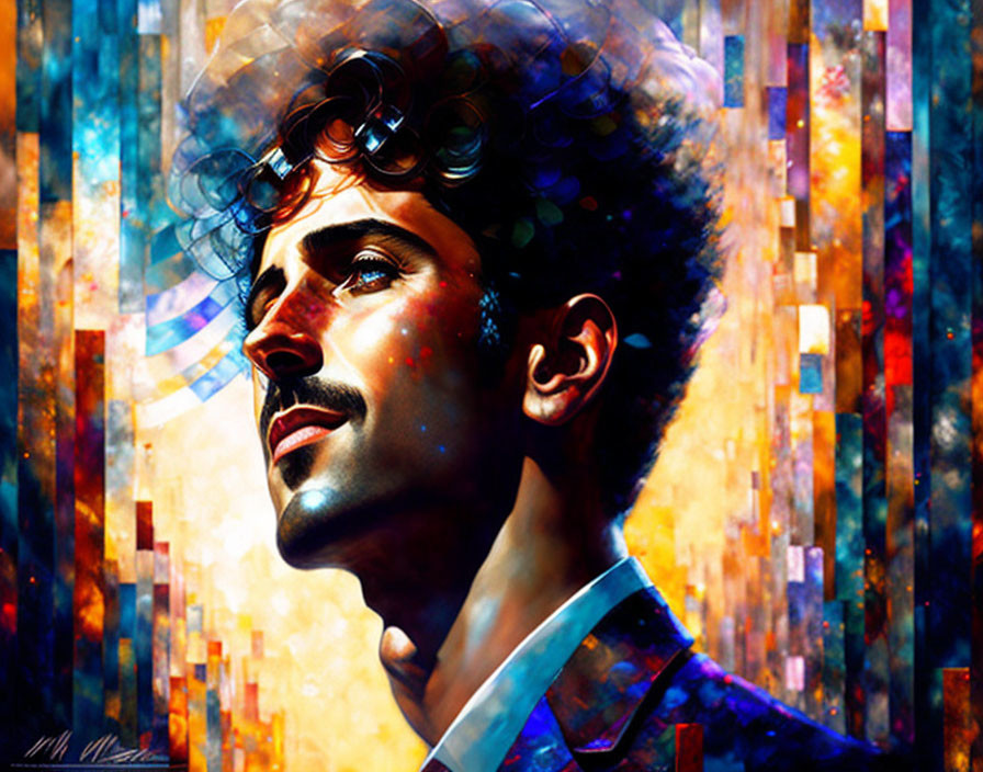 Colorful Abstract Digital Painting of Man in Profile